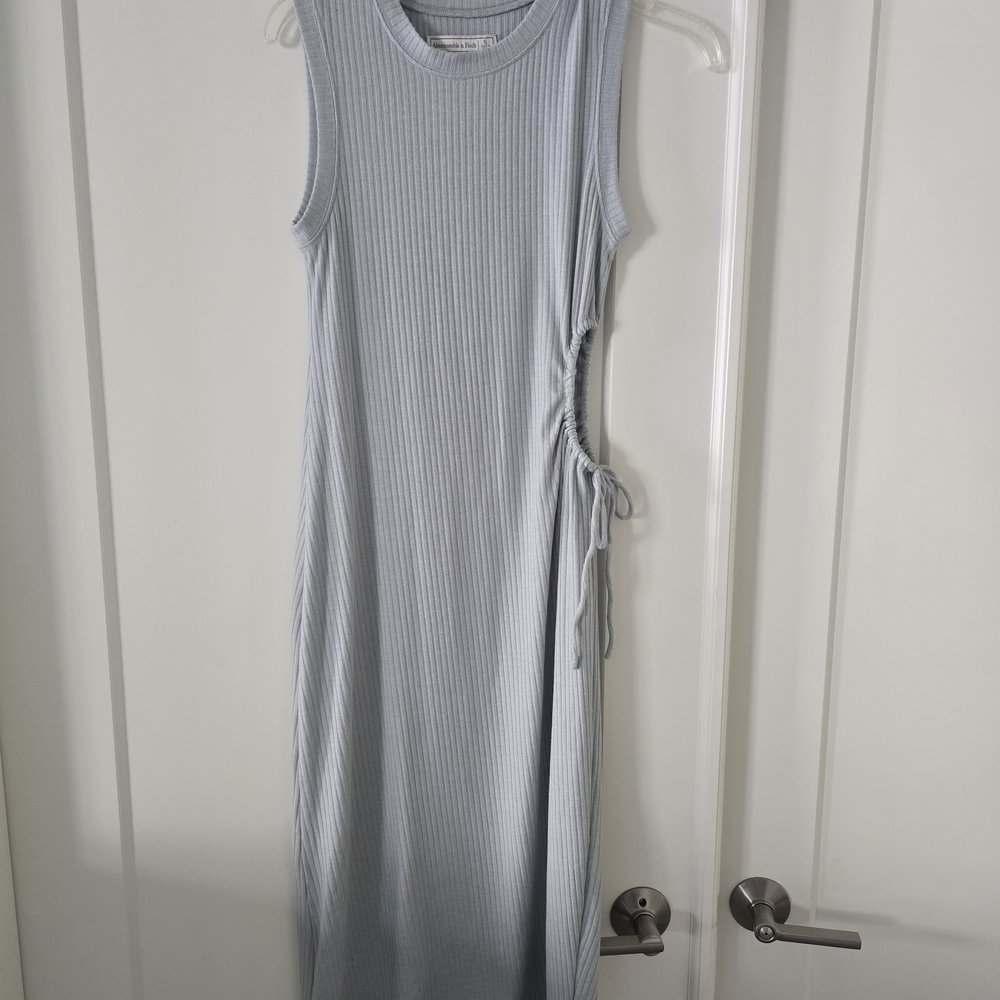 Abercrombie & Fitch Light Blue Ribbed Side-Tie Maxi Dress